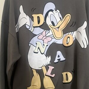 Disney Women's Donald Duck 90 Graphic Print Crewneck Pullover Sweatshirt Gray XL